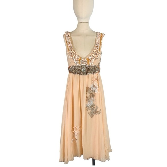 Vintage Mandalay Embellished Sleeveless Silk Chiffon Midi Dress Size 6 NEW - Picture 1 of 11